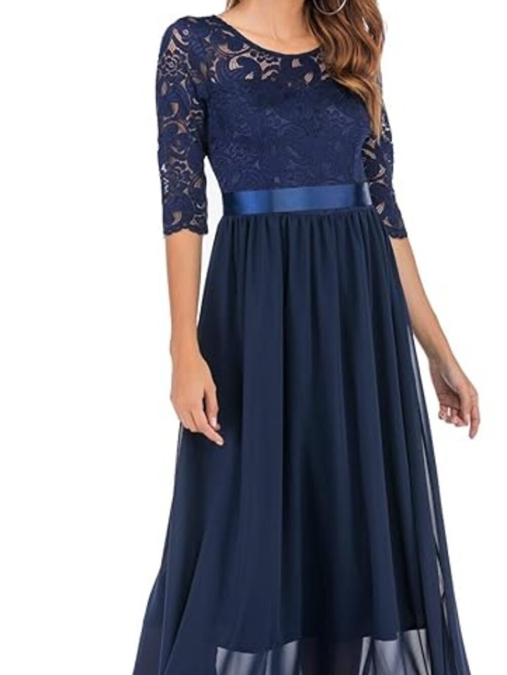 Women's A-Line 3/4 Lace Sleeves Chiffon Long Formal Evening Party Maxi
